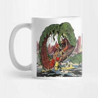 Mysterious Green Monster Lake Water Boat Cars City Retro Comic Vintage Cartoon Mug